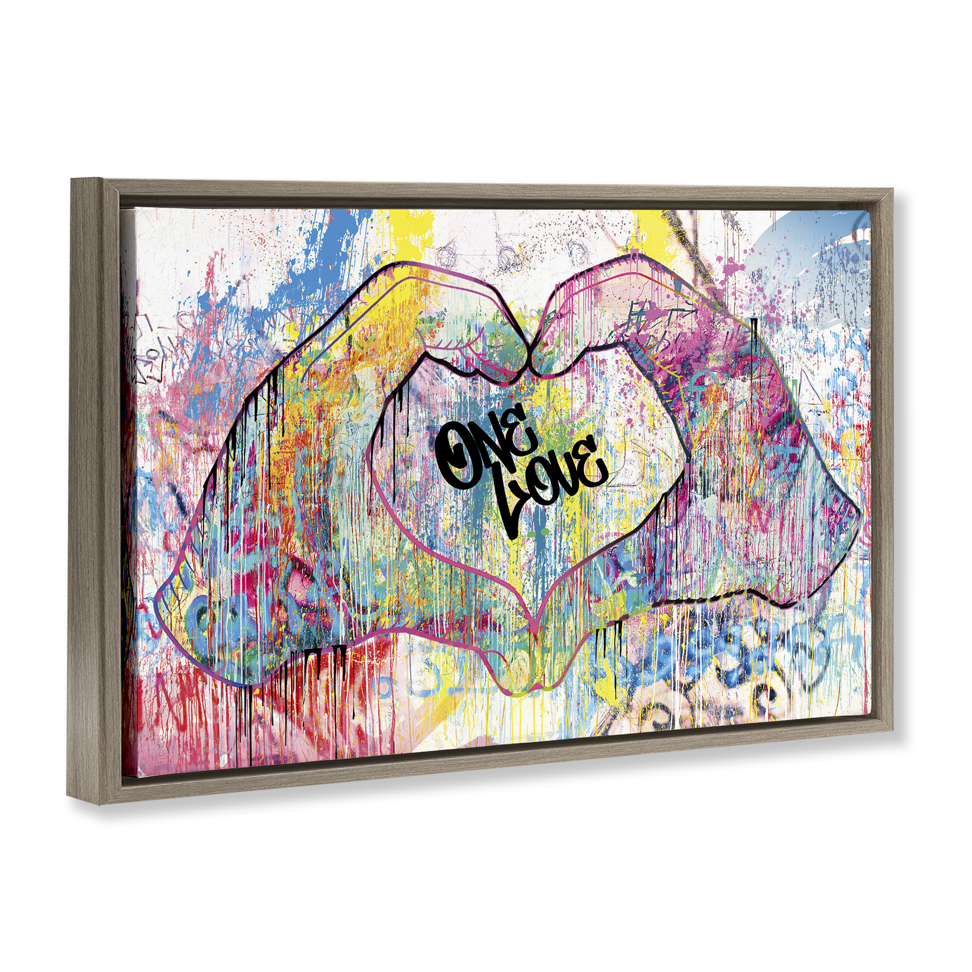 Stupell Industries Urban One Love Heart Symbol Typography Painting Brown Floater Framed Canvas Art Print Wall Art, 31 x 21