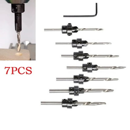 

7pcs Countersink Drill Bit Tampered Wood Screw Drills Stop Collar Woodworking