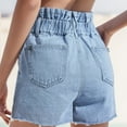thumbnail image 4 of Durtebeua Women Raw Hem Distressed Denim Shorts for Summer Mid Rise Blue XS, 4 of 5
