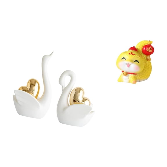 CoudarTitie Elegant Swan and Snake Figurines Unique Tabletop Ornaments Artistic Couple Decor Resin Statues for Bookshelf Entrance Shelf Centerpiece Bedroom Office Housewarming