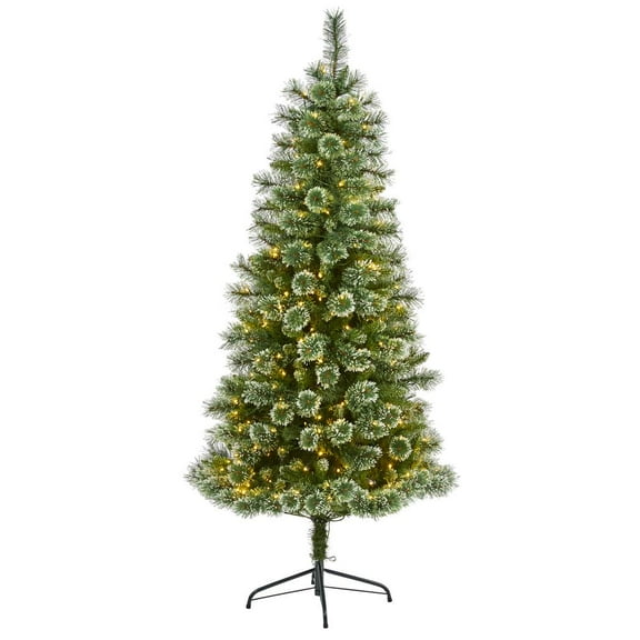 Nearly Natural 6ft. Wisconsin Slim Snow Tip Pine Artificial Christmas Tree with 300 Clear LED Lights