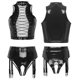 thumbnail image 3 of Conjunto de lencería sexy de charol para mujer, ropa de club de látex, top corto sin mangas con cordones en la parte delantera y liga con hebilla sin entrepierna, 3 of 5