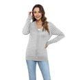 thumbnail image 5 of Uvplove Women Long Sleeve Soft Basic Knit Cardigan Sweater,Striped grey white,M,(S-3XL), 5 of 9