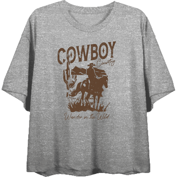 Cowboy Horse And Rider Women's Heather Gray Crew Neck Short Sleeve Top-Medium