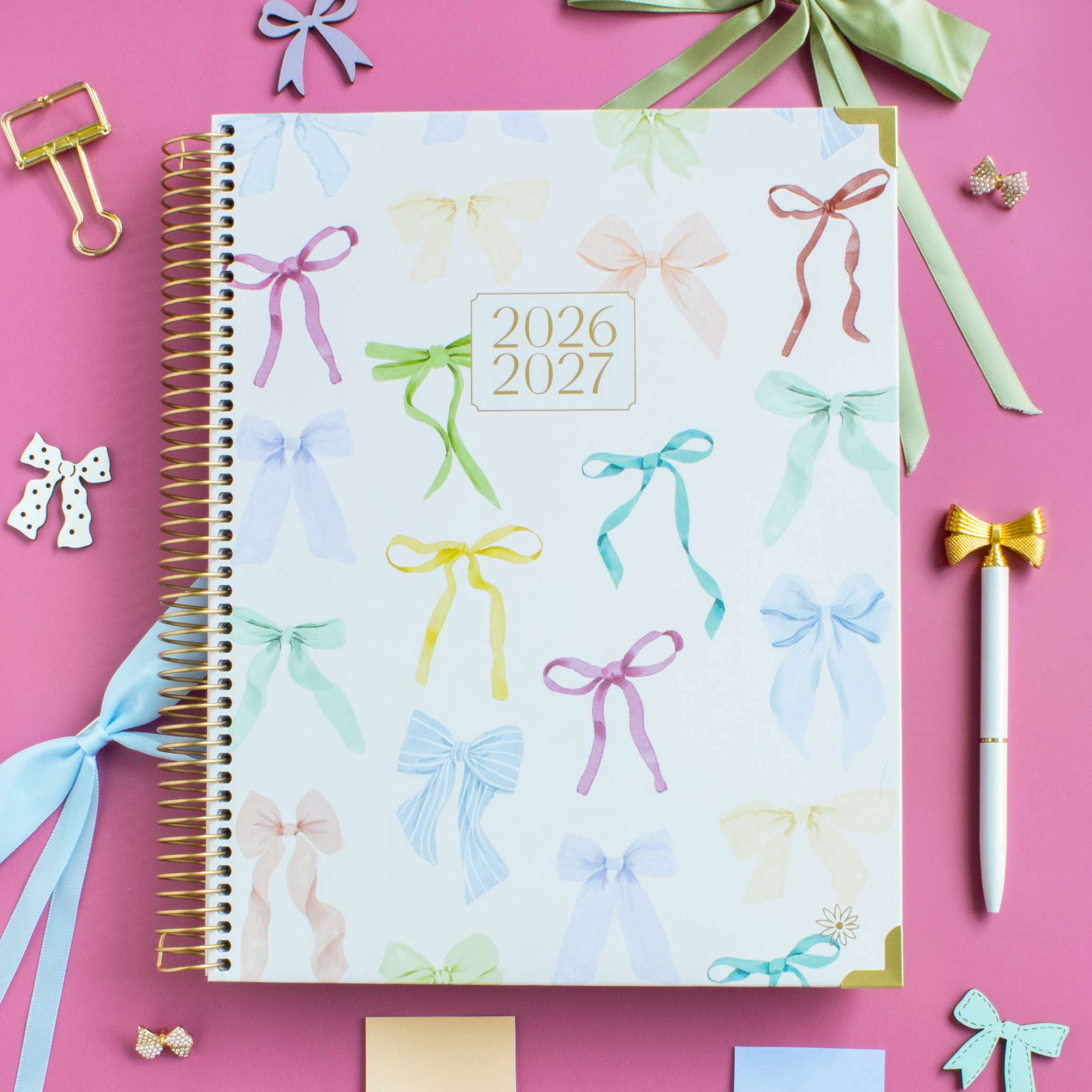 bloom daily planners 2026-2027 Academic Planner, 13-Month Monthly & Weekly Hard Cover, 8.5" x 11", Bows