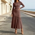 thumbnail image 4 of TFEOQRY Womens Maxi Dress Crew Neck Long Sleeve Ruched Bodycon Slim Flowy Hem Formal Party Long Dresses, 4 of 9