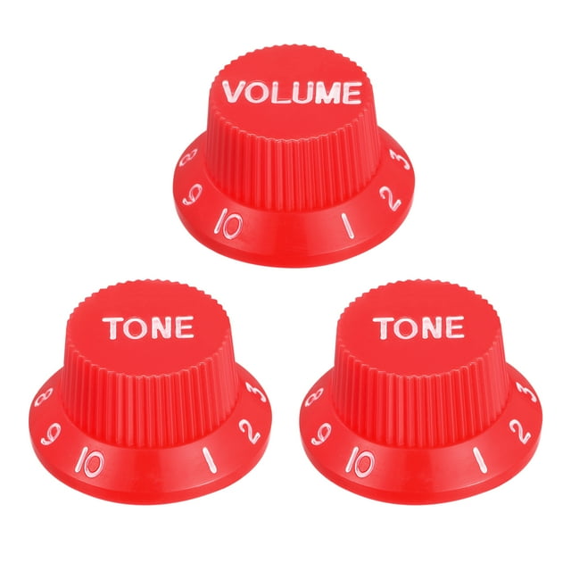 Unique Bargains Top Hat Guitar Bell Knob 6mm ID 1 Volume 2 Tone Speed Control Knobs Replacement Plastic Red with White Characters