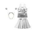thumbnail image 3 of iiniim Alien Costume for Girls Metallic Dress Alien Holographic Cami Top with Pleated Skirts and Hair Hop Silver 12, 3 of 7