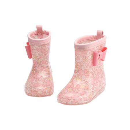 

Ritualay Kids Rain Boot Slip Resistant Waterproof Booties Cartoon Rubber Boots Round Toe Non-slip Rainboot Walking School Wide Calf Garden Shoes Dark Pink Bow 10C