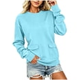 thumbnail image 3 of Women's Sweatshirt Crewneck Long Sleeve Oversized Solid Color Pullover Tops with Pockets Light Blue S, 3 of 7