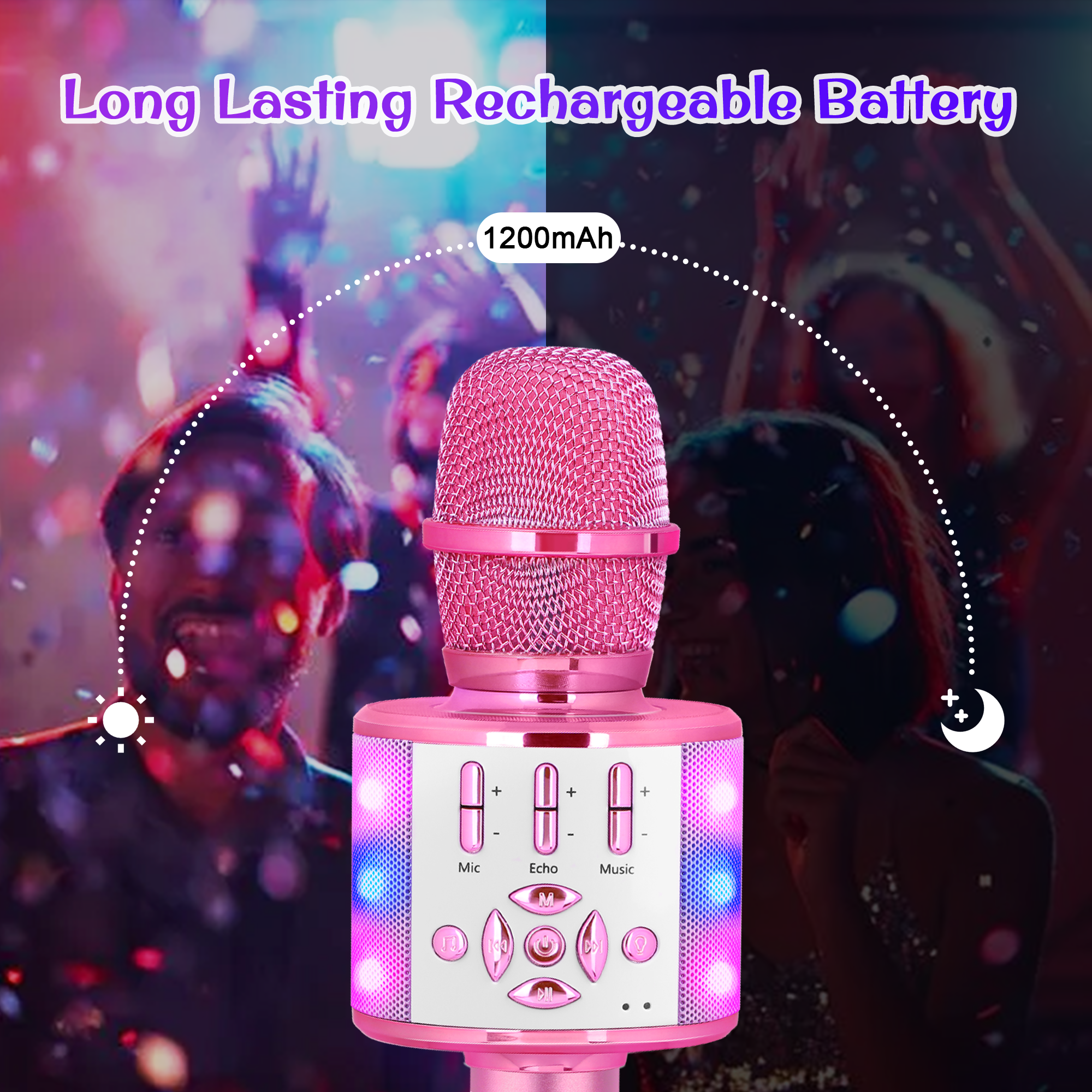BONAOK Bluetooth Wireless Karaoke Microphone, Portable Handheld Karaoke Machine with LED Lights, Bluetooth Microphone Speaker Singing Gift for Kids Adults(Light Pink)