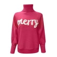 thumbnail image 5 of felwors Women Merry Sweaters Turtleneck Long Sleeve Letter Print Loose Knitted Pullover Merry Christmas Sweater Hot Pink, S, 5 of 6