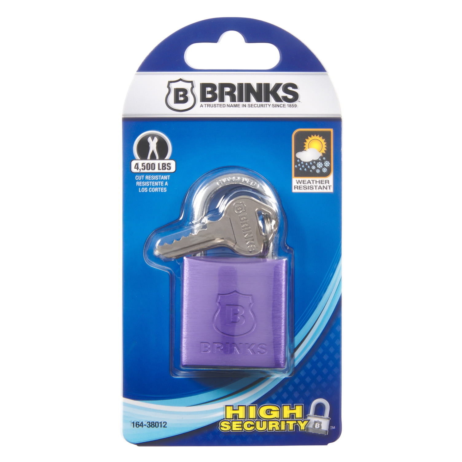 (2 pack) Brinks 38mm Purple Anodized Aluminum Solid Body Padlock with 1in Shackle