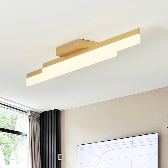 umeiluce Linear 40 in. 2-Light Gold Integrated LED Triac Dimmable Semi-Flush Mount for Bedroom Kitchen Island