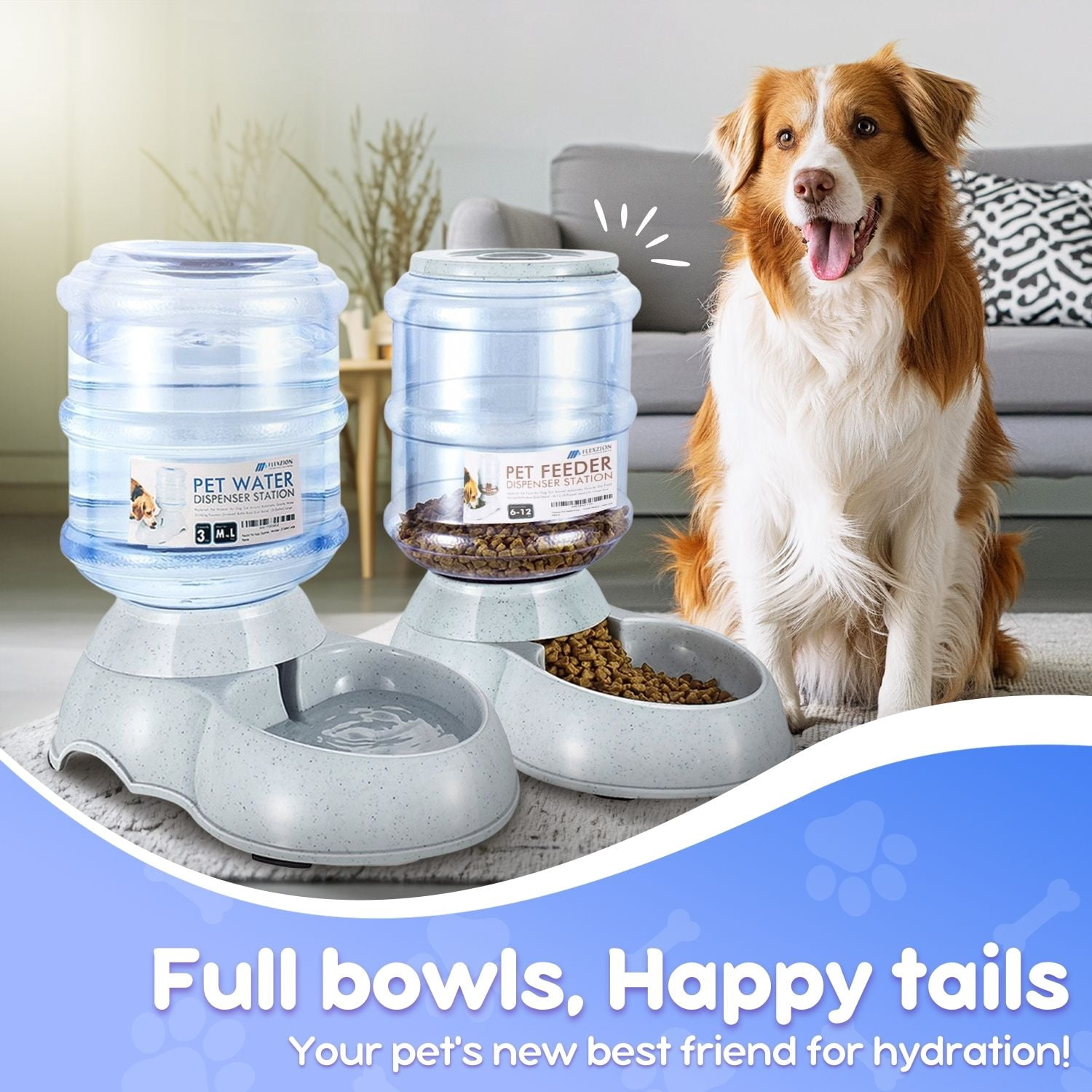 Flexzion Gravity 3.0 Gal Automatic Pet Feeder with Bowls for Medium Pets (2 Pack)