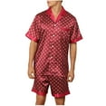 thumbnail image 2 of Men Silk Satin Pajamas Set qolati Button Down Sleepwear Short Sleeve Shirts Pjs Set Soft 2 Piece Lounge Set Nightwear with Pockets, 2 of 7