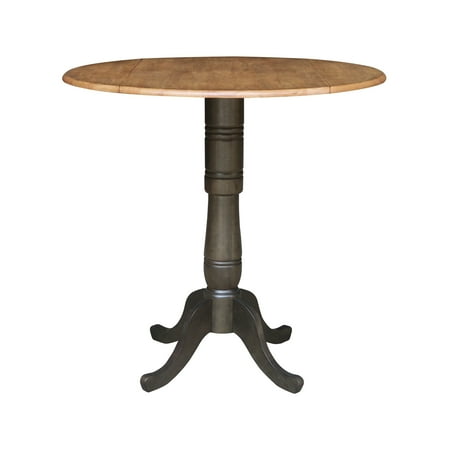 Wood 42 in. Round Drop Leaf Bar Height Dining Table - Hickory/Washed Coal