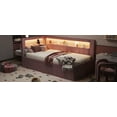 thumbnail image 6 of New Upholstered Twin Size Platform Bed with USB Ports and LED Belt, With Trundle, Pink, 6 of 10