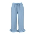 thumbnail image 7 of Kaemgyyd Capri Pants for Women Cute Ruffle Hem Cotton Linen Pants Beach Vaction Drawstring Cropped Trousers with Pockets, 7 of 7