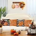 thumbnail image 2 of Fall Decorative Throw Pillow Covers 16 x 16 Inch Set of 4, Hello Pumpkin Maple Leaves Stripes Fall Decor Outdoor Farmhouse Pillow Cases for Home Couch (Orange Color), 2 of 6