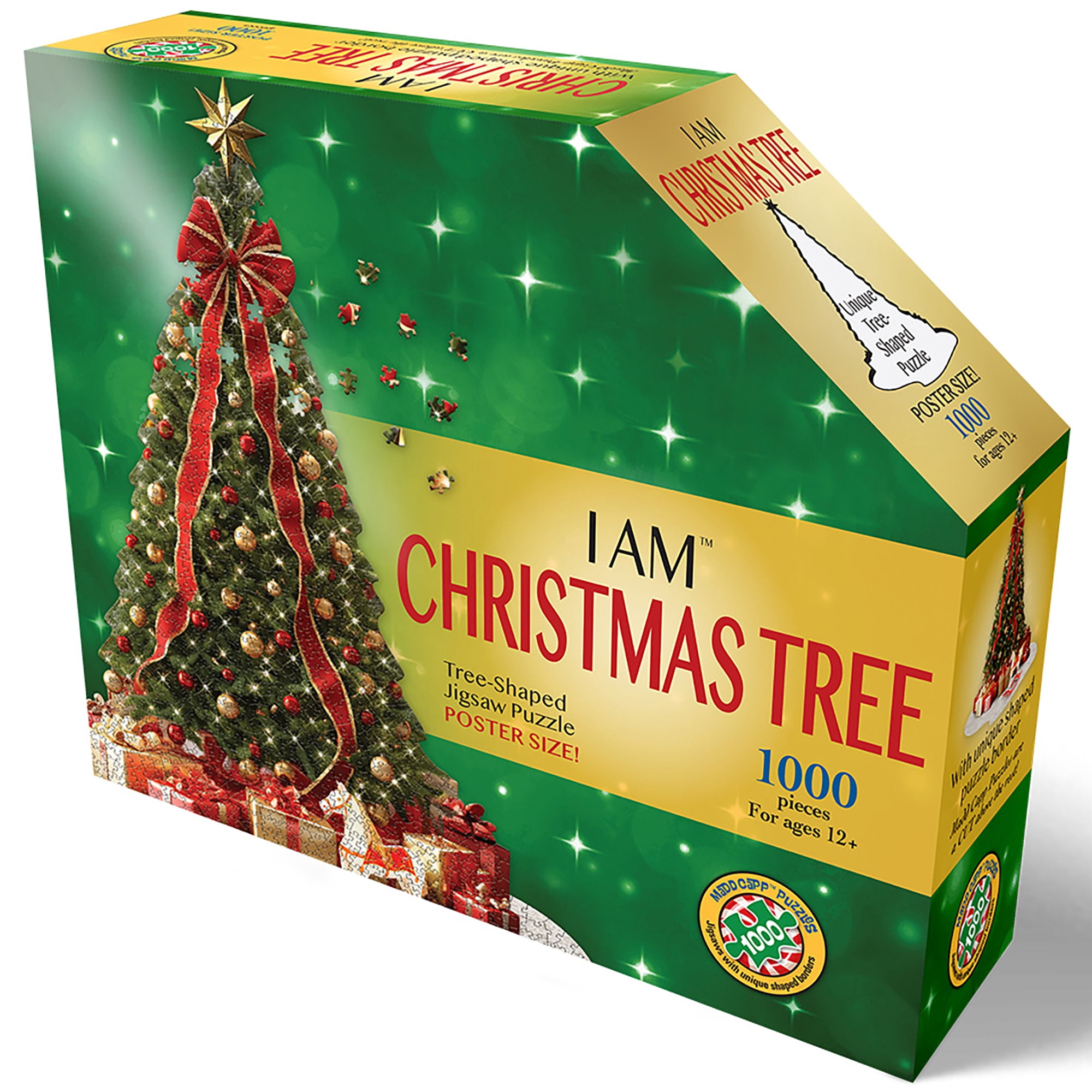 Madd Capp: I Am Christmas Tree - 1000 Piece Puzzle - Holiday Tree-Shaped Jigsaw Puzzle, 32x38" Size, Poster Reference, Educational Fun Fact Booklet