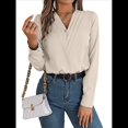 thumbnail image 3 of Blusa Plisada de Larga con Cuello en V para Mujer, Ideal para Oficina Albaricoque XL, 3 of 8