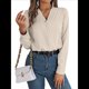 thumbnail image 3 of Blusa Plisada de Larga con Cuello en V para Mujer, Ideal para Oficina Albaricoque XXL, 3 of 8