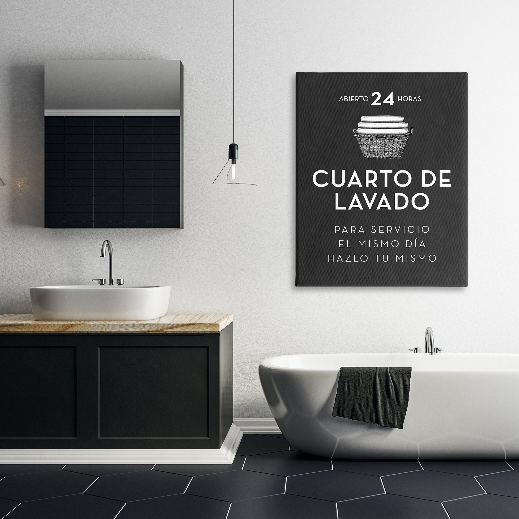Stupell Industries Publicidad Día de Lavandería, Negro Bath & Laundry Painting Wrapped Canvas Art Print Wall Art, 36 x 48