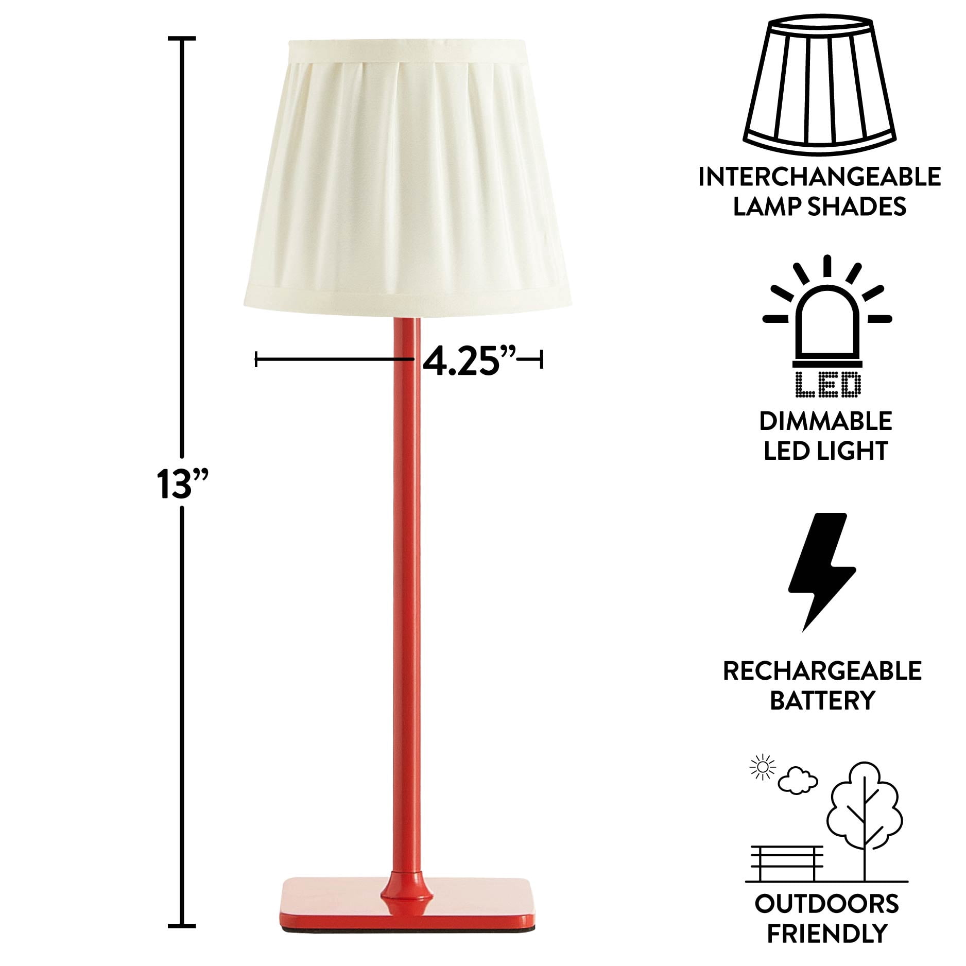 Mainstays 3-in-1 Indoor/Outdoor Rechargeable Lamp Set, Tomato