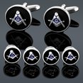 thumbnail image 3 of Set de gemelos y tachuelas Masonic Round para hombre esmaltado negro, 3 of 3