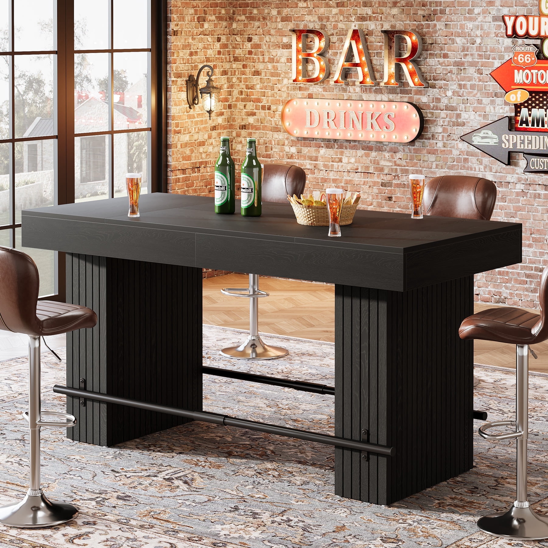 Tribesigns 63-Inch Bar Table, Rectangular Home Bar Unit with Metal