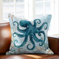 thumbnail image 2 of Ocean Octopus Starfish Anchor Throw Pillow Cover Retro Coral Flower Blue Theme Cotton Linen Cushion Cover Throw Pillow Case with Invisible Zipper for Couch Sofa Bed Chair Car 18x18 Inch, 2 of 9