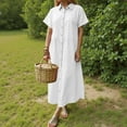 thumbnail image 3 of YDFCWXW Women's Casual Loose Fit Short Sleeve Solid Button Up Shirts Dresses Collared Lapel Maxi Dresses Fashion Clothes (White, 3XL), 3 of 4