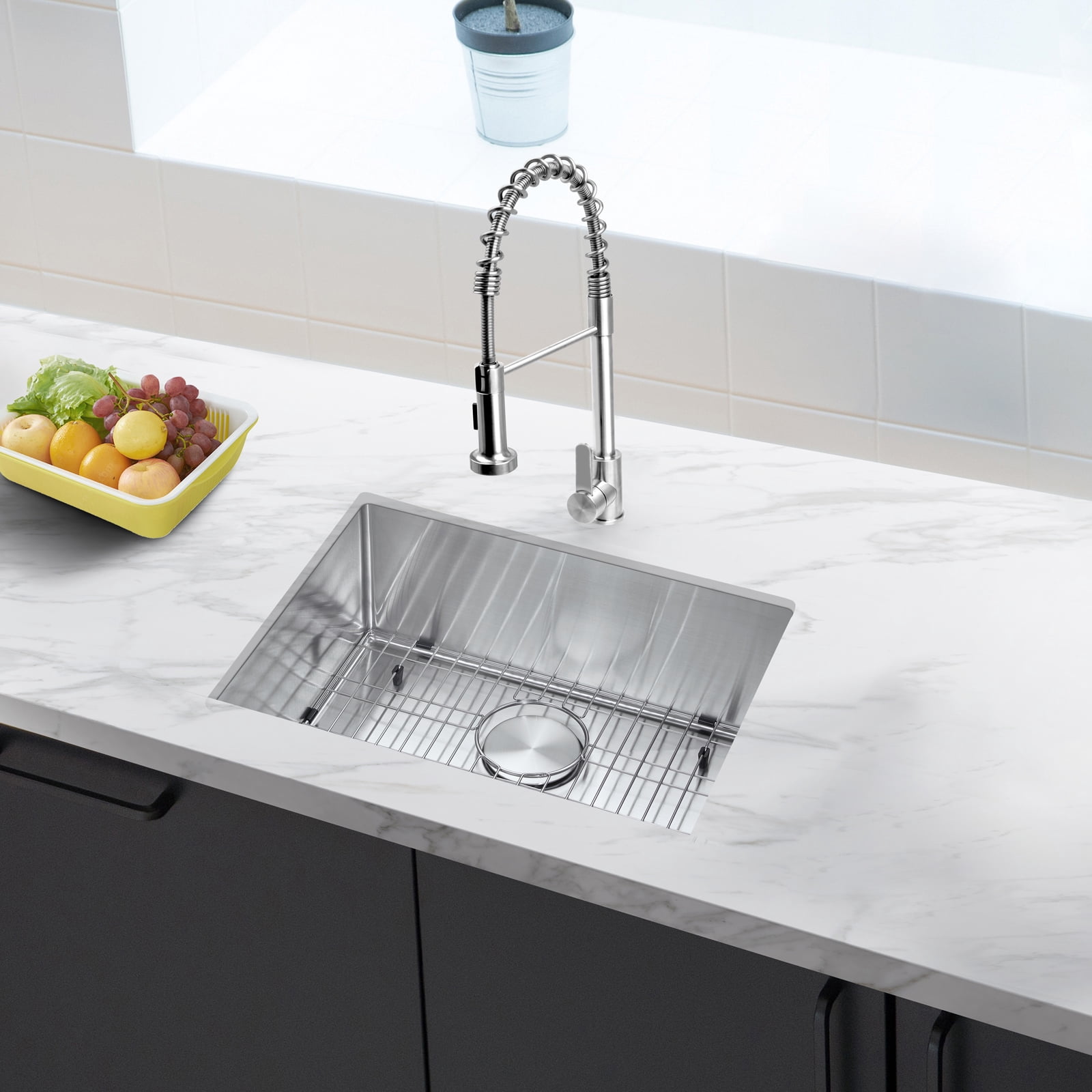 23" Undermount Kitchen Sink and Pull-down Faucet Combo with Drain Assembly with Strainer, Protective Bottom Grid, All in One (23" x 18" x 9")