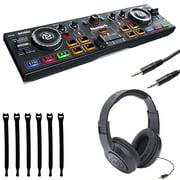 Numark DJ2GO2 | Pocket DJ Controller with Audio Interface + Samson Headphones + Stereo Interconnect Cable + Strapeez - Top Value Bundle