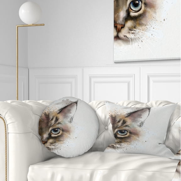 Designart Cat Half Face Watercolor - Animal Throw Pillow - 12x20
