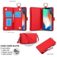 thumbnail image 3 of ELEHOLD For iPhone XR Phone Case Leather Crossbody Zipper Card Wallet Flip Case Kickstand Cover, with Ring Holder,Full Body Protection-Red, 3 of 7