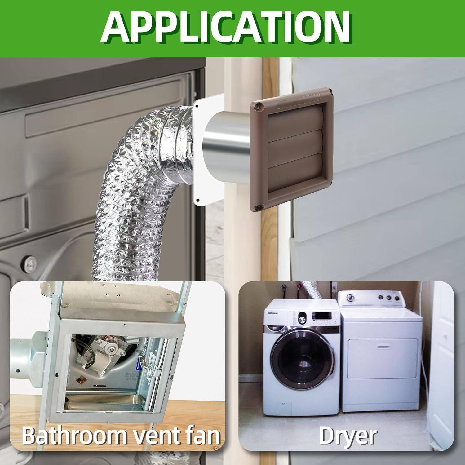 Dryer Vent Kit with Hose/Duct Connector/Wall Plate,4Inch Dryer Wall Vent HoseConnector Wall Duct Kit for Bathroom Ventilation Fan Exhaust,Ceiling Washer Air Circulation,Brown Louvered Dryer Vent Hood