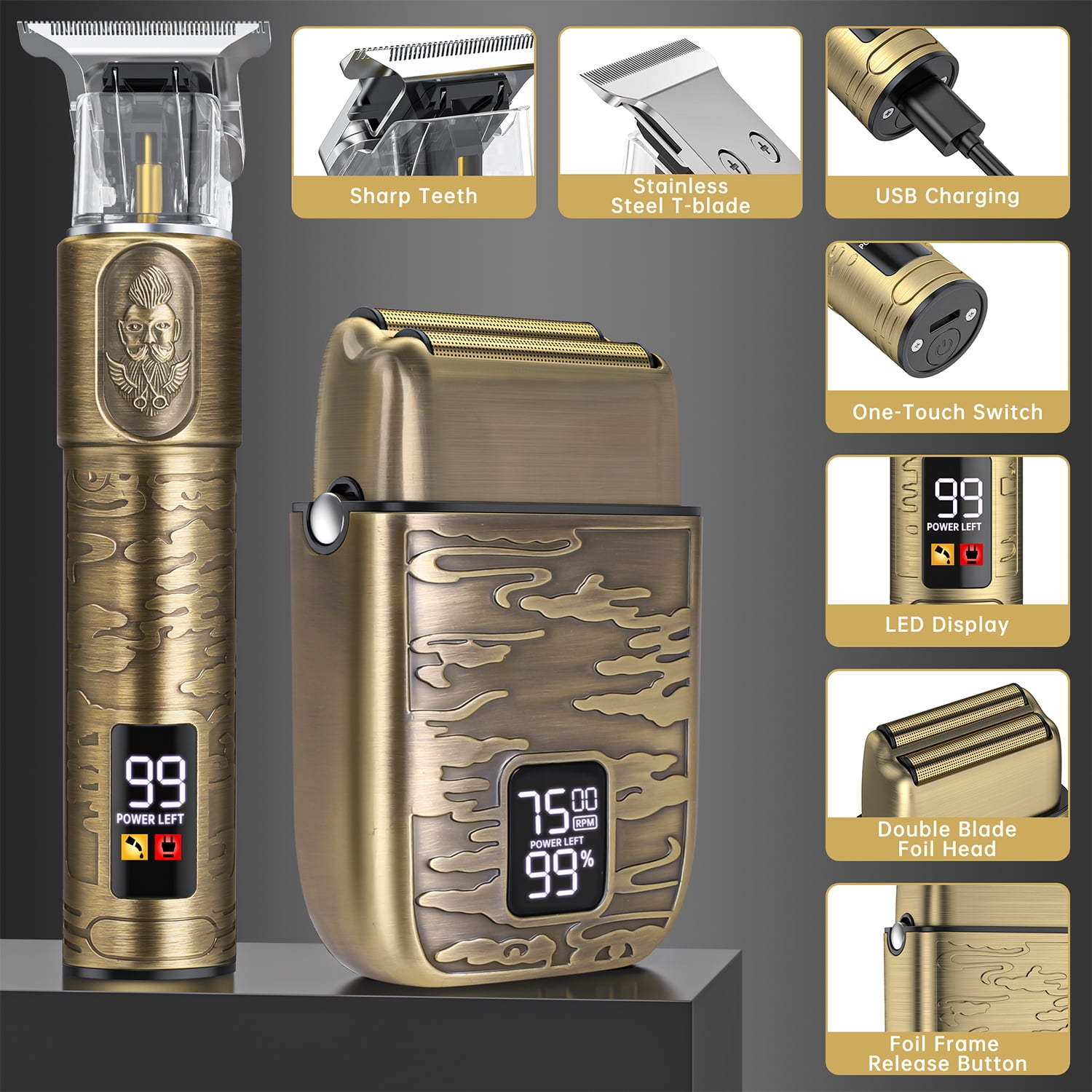 Hair Clipper for Men, Hair Beard Trimmer Shaving Kit, Barber Liners Clippers, Electric Razor Shaver Grooming Kit with LCD Display 4 Guards for Father Husband Friends Birthday Christmas Gifts