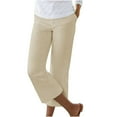 thumbnail image 2 of Gifts for Mom LSLJS Women's Spring and Solid Color Elastic Waist Cotton Linen Versatile Straight Tube Casual Wide Leg Pants Womens Work Pants, 2 of 6