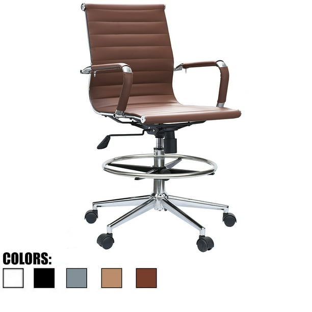 2xhome Office Drafting Chair Ribbed Mid Back With Wheels And Arms For