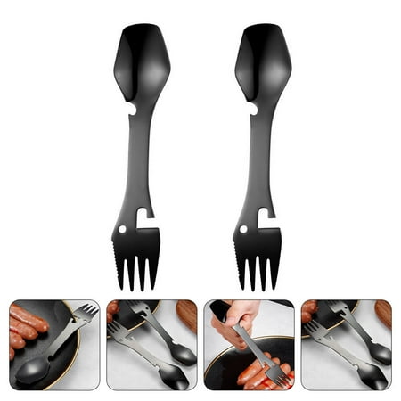 

spork shape bottle openers 2pcs Stainless Steel Multi-functional Spork Bottle Openers for Home (Black)