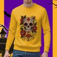 thumbnail image 3 of Halloween Sweatshirts for Men Long Sleeve Casual Crewneck Bloom Skull Graphic Sweatshirt Pullover Tops, 3 of 5