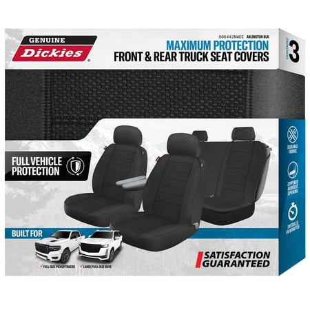 GENUINE DICKIES 3 PIECE ARLINGTON CLOTH TRUCK SEAT COVERS BLACK, 806442NWDI