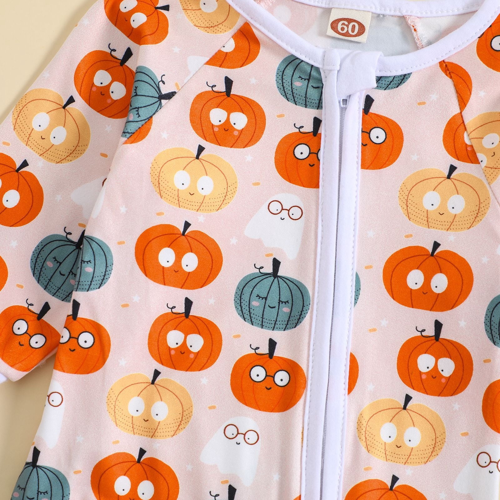 Baby Rompers Girl Toddler Fall Full Zip Jumpsuit Cartoon Pumpkin Print Long Sleeve One Piece Pajama Soft Comfort Baby Rompers Boy White 18 Months-24 Months