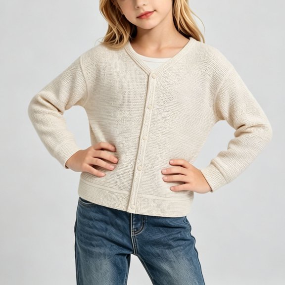 Girls Knit Cardigan, Long Sleeve Button-Down V-Neck, Layering Sweater, for Everyday Layering, School and Weekend Wear, Kids Clothing | JASKFLY