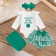 thumbnail image 2 of BOBOGOJP Newborn Baby Girl St. Patrick's Day Outfits Cute Letter Romper Ruffle Plaid Skirt Dress Infant St. Patrick's Day Outfit Clothes Set Green for Size 3-6 Months, 2 of 9