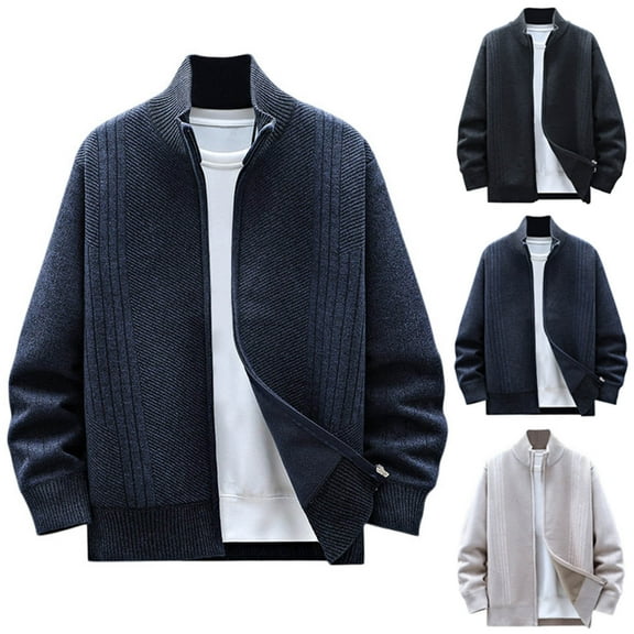 Miluxas Men's Cardigan Sweaters Full Zip Knitted Sweater for Men Dark Blue