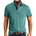 thumbnail image 1 of FhsagQ Men's Shirts Mens Shirts Trunks Comfortsoft Male Summer and Spring Solid Color Lapel Short Sleeve Button Neck Striped Oversized Shirt Top Mens Shirts Red Super Fit Mint Green S, 1 of 5