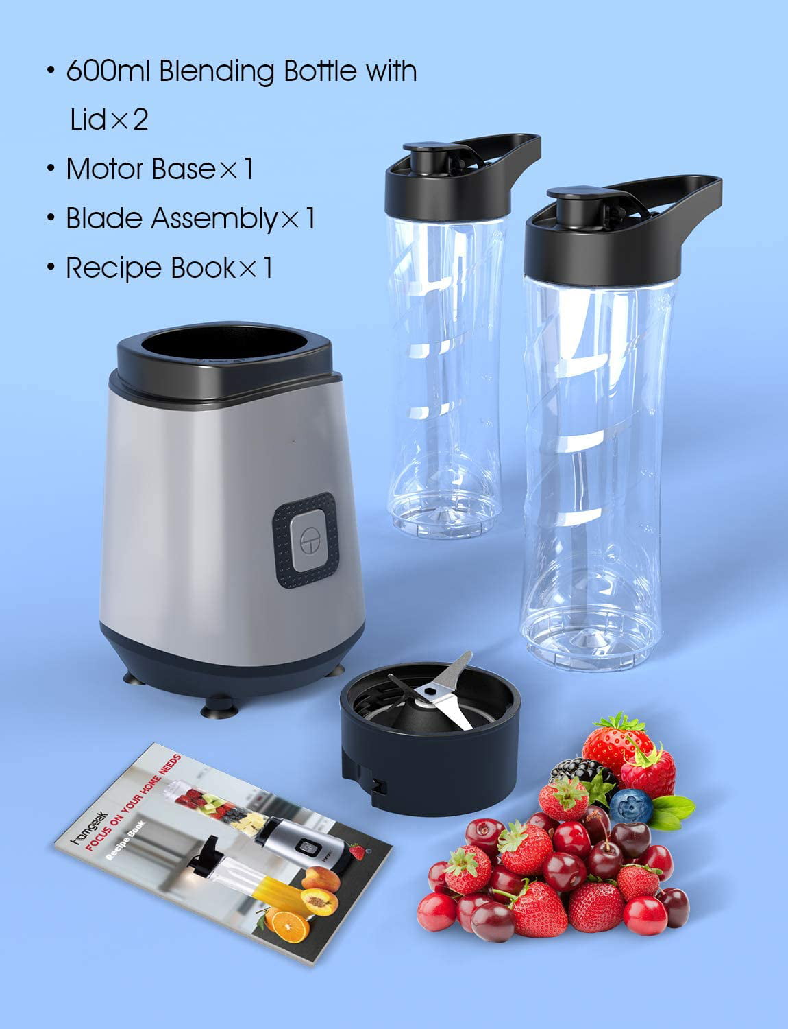 Homgeek Mini 350W Juice Extractor Smoothie Blender with 2 BPA-Free Travel  Cups Detachable Fruit and Vegetable Processor Home Kitchen Fitness Gifts